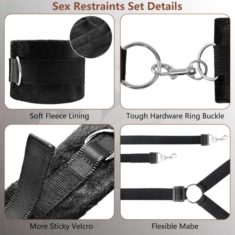 BDSM Bondage Kit for Couples - Bed Restraints Set with Handcuffs, Blindfold & Tickler | Beginner SM Toys